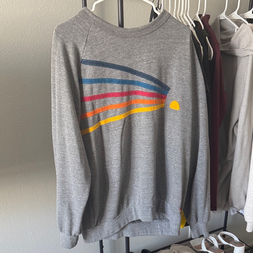 Aviator Nation Gray Crewneck with Colorful Stripes